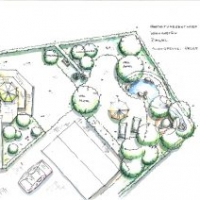 Gartenplanung: Rasen Terrasse Wohngarten mit Bachlauf und Gartenteich